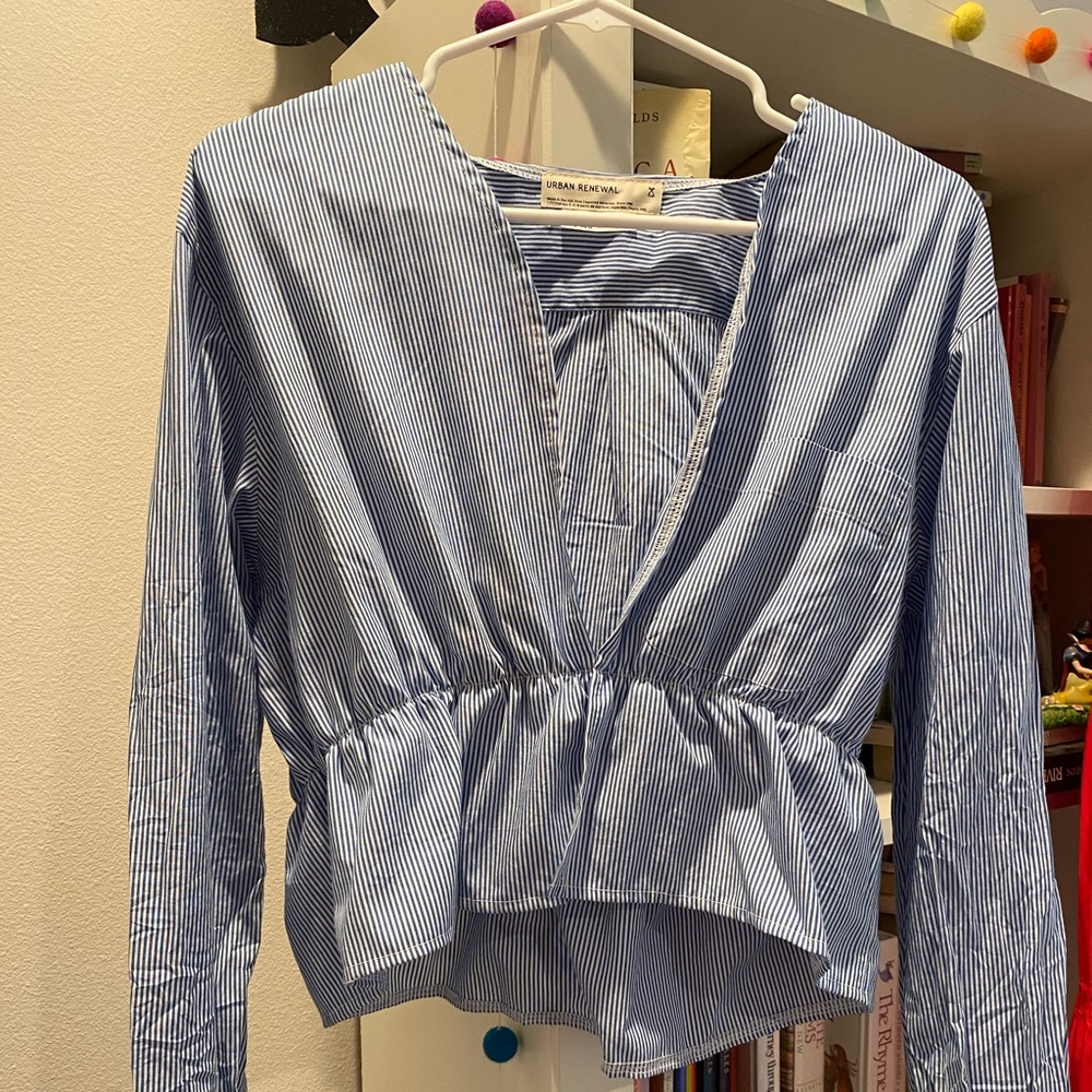 Urban Outfitters Pinstripe Longsleeve with deep V